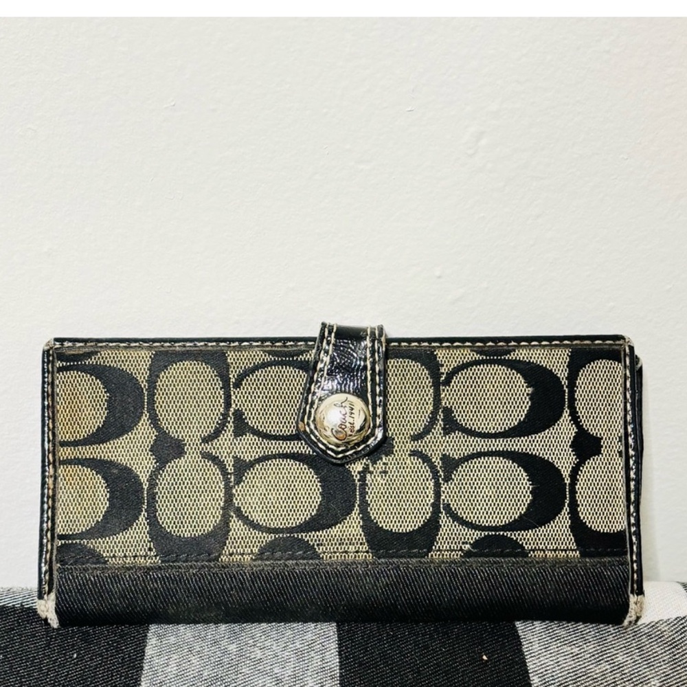 Coach Black and Tan Signature Wallet